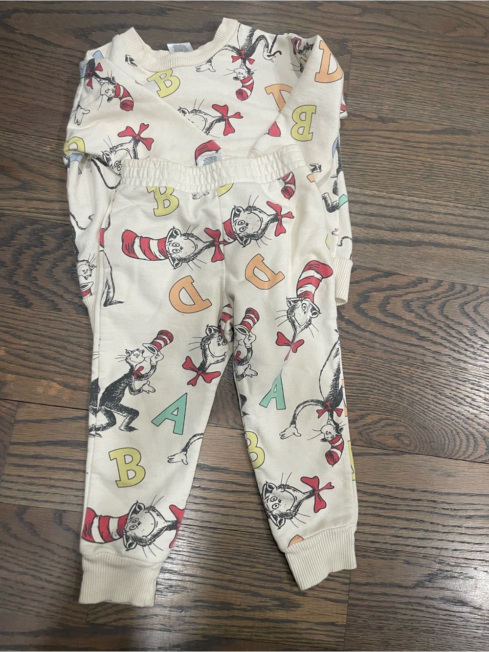 Dr Seuss Alphabet-Cream Cat in the Hat Print Kids Jogger Pants